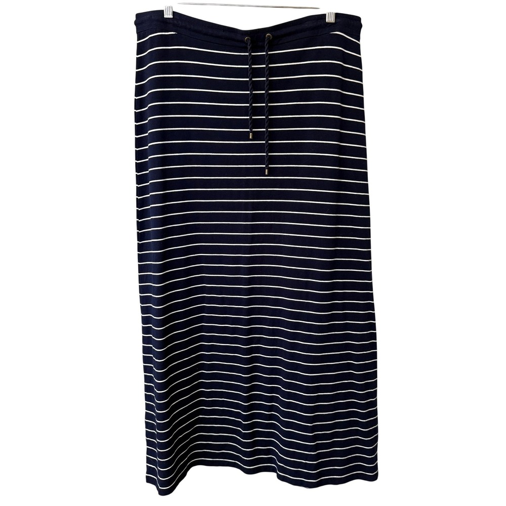 Lauren Ralph Lauren Navy White Striped Maxi Skirt Size Large Nautical Cotton